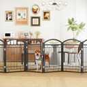 Folding No-Assembly Metal Freestanding Dog Gate with Door Walk Through,32" Height Pet Fence,144" Extra Wide Accordion Puppy Folding Playpen for Doorways,House,Stairs (6 Panels,Black)