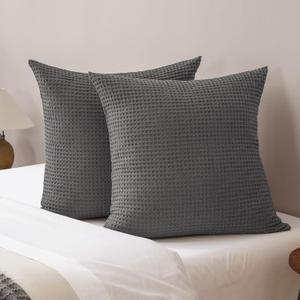 PHF Ultra Soft Waffle Weave Euro Shams Pillow Covers 26" x 26" 2 Pack, No Filling, Breathable Skin-Friendly Euro Throw Pillow Covers for Bed Couch Sofa, Grey