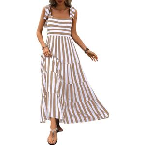 PRETTYGARDEN Women Dresses 2026 Summer Floral Sleeveless Maxi Dress Casual Spaghetti Strap Tiered Flowy Beach Long Dress (M)