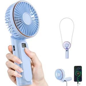 Portable Handheld Fan, Portable Fan Rechargeable, 4000mAh, 180 Adjustable, 6 Speed Wind, Display Electricity in Real Time, USB Rechargeable Foldable Fan, Quiet Personal Fan as Power Bank (Blue Breeze)