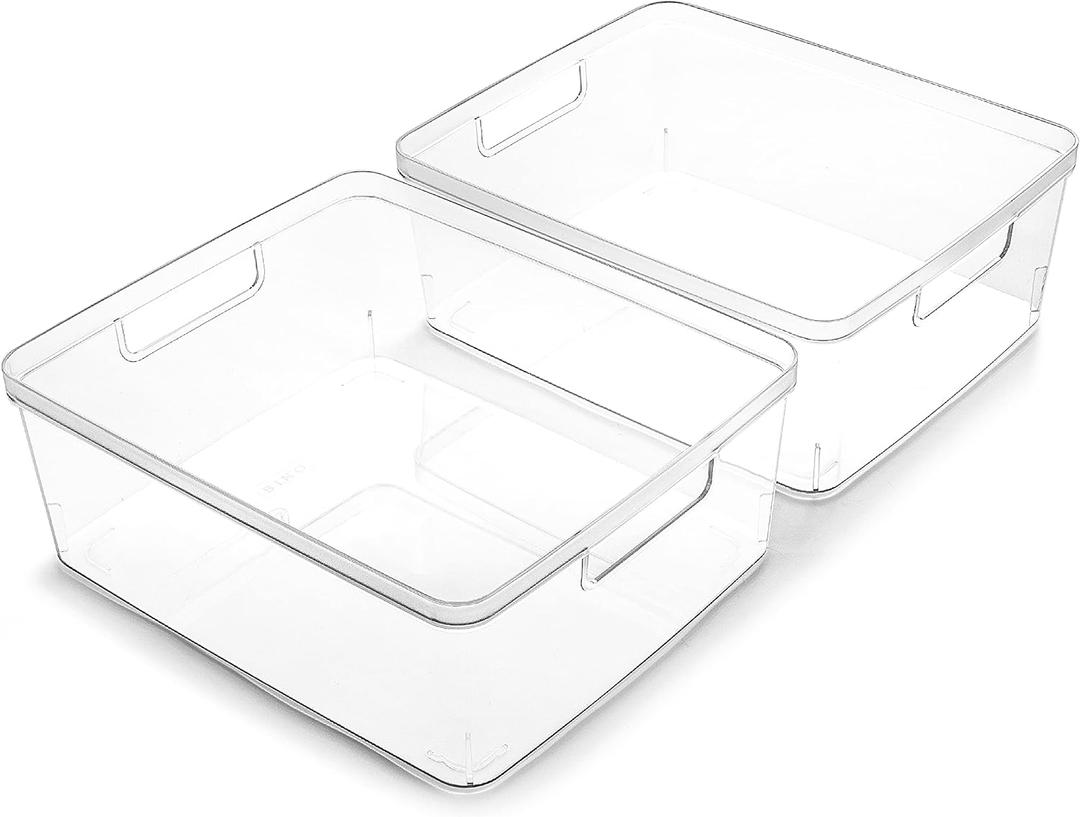BINO | Plastic Storage Bins, Medium - 2 Pack | THE LUCID COLLECTION | Multi-Use Built-In Handles | BPA-Free | Clear Storage Containers | Fridge Organizer | Pantry & Home Organization