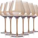 Physkoa Mocha Mousse Color Wine Glasses Set 6-18oz Long Stem Smokey Gray Wine Glasses-Hand Blown Mocha Stemware for Valentine's Day