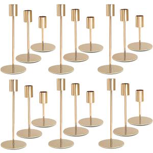 Gold Candlestick Holders - Bulk Decorative Metal Candelabra for Taper Candles - Fit 0.8 Inch Diameter - Gold Taper Candle Stands for Wedding Home Party Table Decor (Set of 18)