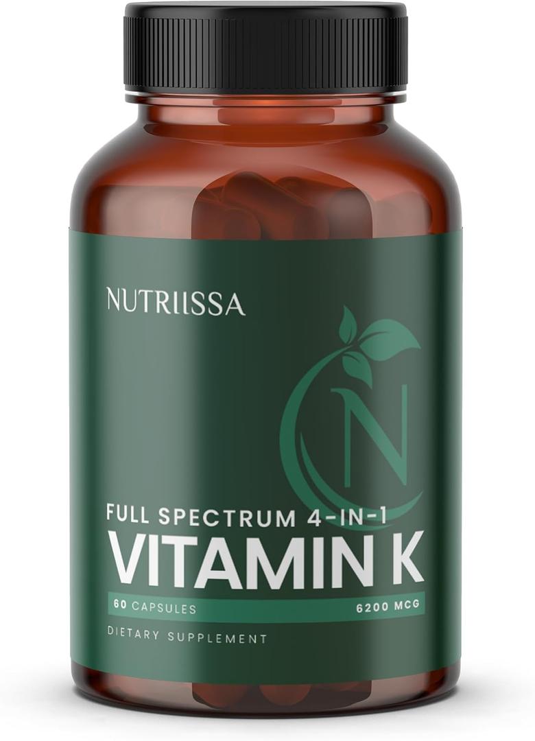 5 x Nutriissa Full-Spectrum Vitamin K 6200 mcg  K1, K2 (MK-4, MK-7, MK-9) with Vitamin D3  Bone & Heart Health  EPEB Certified for Purity & Potency  60 Capsules