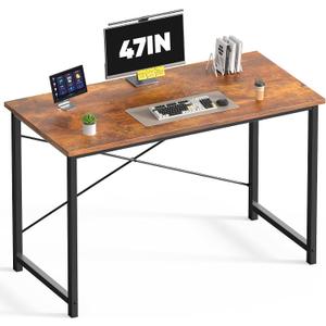 DUMOS 47 Inch Computer Desk for Home Office, Modern Writing Study Table Simple Modern Style for Bedroom Small Space, Large Work Desks with X-Shaped Reinforcement, Wood Brown, 47 Inch-1 Pack