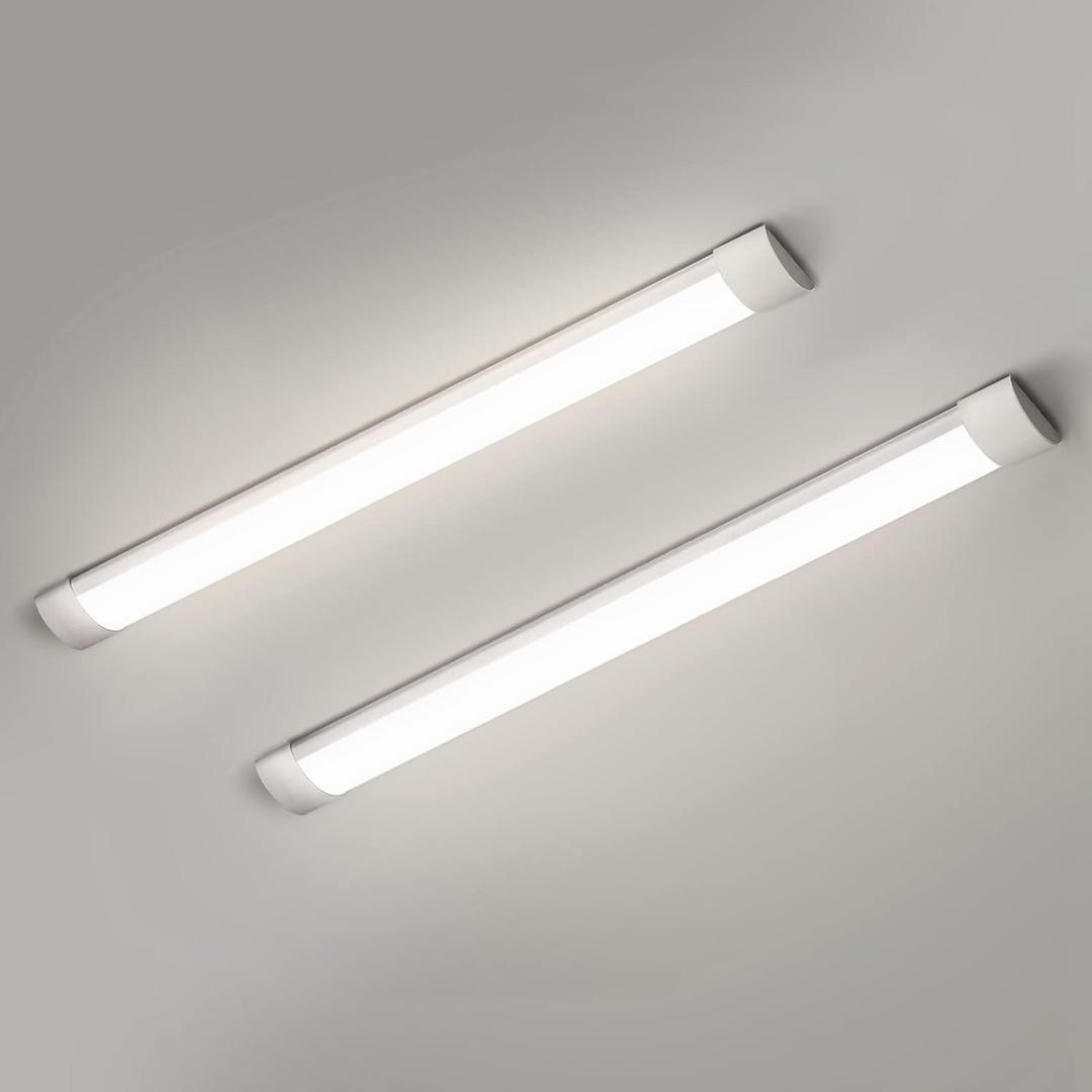 2 Packs 3FT LED Batten Light, Ultra-Thin Slim Ceiling Surface Mounted Light, 30W, 4000K, IP20, LED Ceiling Lamp for Garage, Shop, Hallway, Office, Market (Plastic 2 PCS)