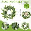 8 Pcs Green Artificial Eucalyptus Candle Rings Wreaths Mini Green Kitchen Cabinet Wreath Table Centerpieces Spring Summer with White Berry for Pillars Farmhouse Porch Front Door Wedding Decor