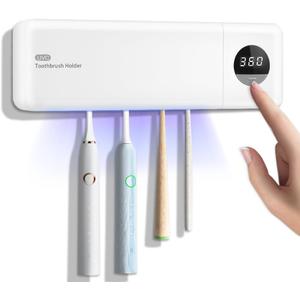 Smart Toothbrush Holder Toothbrush Cleaner and Holder for Bathrooms-4 Toothbrush Slots & Timer Function, Rechargeable Cordless Wall Mounted Toothbrush Holders,Clean,Dry for Home,Travel