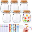6 Set Paint Your Own Glass Jar Kit Included Clear Glass Pudding Jars with Markers Art DIY Set for Teen Adults Decor Craft Project Birthday Party Activities
