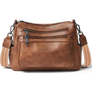 Bluome Crossbody Purses for Women, Medium Large Faux Leather Crossbody Bags Lightweight Sling Bag Shoulder Handbags (Brown)