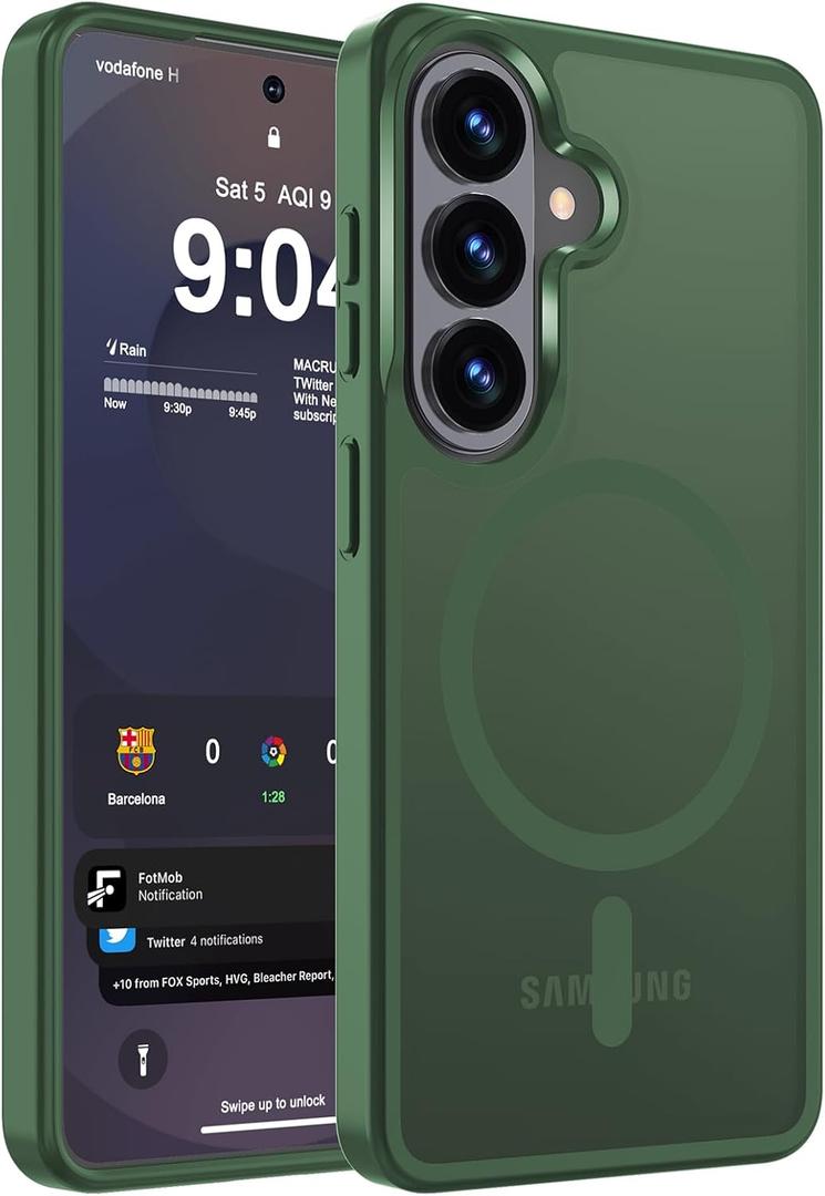 WRJ Magnetic Matte Case for Samsung Galaxy S25 6.2-Inch, [Compatible with Magsafe] [Military Grade Drop Protection] Slim Translucent Anti-Fingerprints Shockproof Protective Phone Case-Green