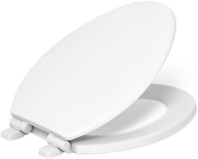 KOHLER 20454-0 Ridgewood Elongated Soft Close Toilet Seat, Quiet Close, Wood Toilet Seat, Home Essentials, White