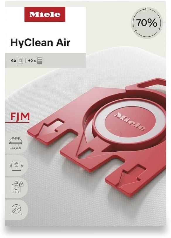 Miele AirClean 3D Efficiency Dust Bag, Type FJM, 4 Bags & 2 Filters, White (4 Count(Pack of 1))