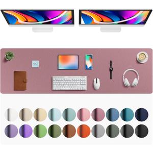 Aothia Faux Leather Desk Mat - Large Mouse Pad, Non-Slip PU Leather Blotter, Waterproof Writing Surface for Office and Home (Dark Pink, 63" x 17")