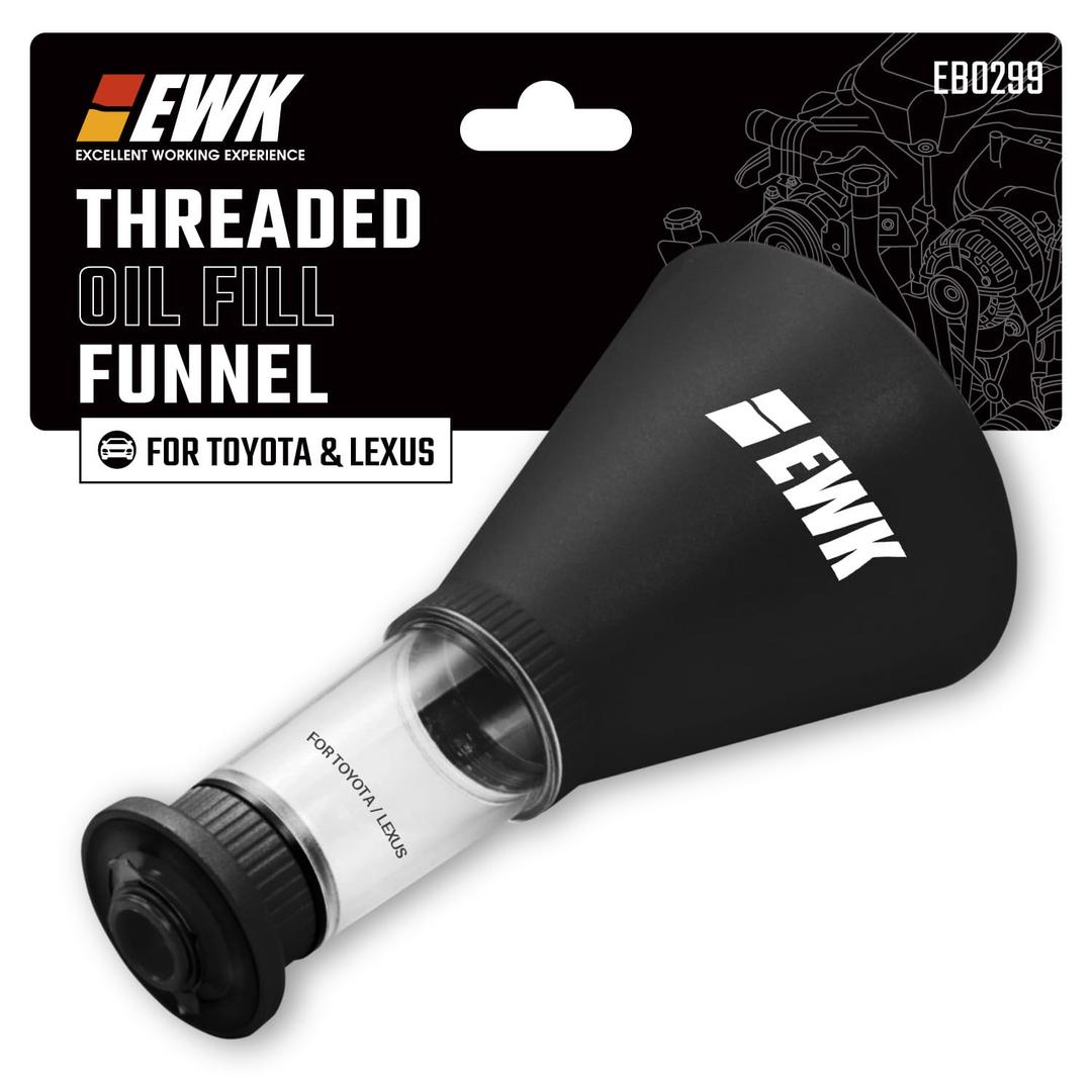 EWK Oil Funnel Threaded Engine Oil Fill Funnel, Secure No-Leak Design for Toyota & Lexus Engines, Hands-Free Spill-Free Oil Change Tool for DIY Owners & Professional Technicians