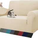 ZNSAYOTX 1 Piece Jacquard Couch Covers for 2 Cushion Couch High Stretch Loveseat Slipcover for Pets Dogs Anti Slip Love Seat Sofa Slipcover Furniture Protector (Loveseat, Light Beige)