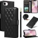 Crossbody Wallet Case for Apple 16E (Not 16e) with Card Holder, PU Leather with Kickstand Lanyard Strap Cover for Women Girls Case for iPhone 16e.Lattice Black