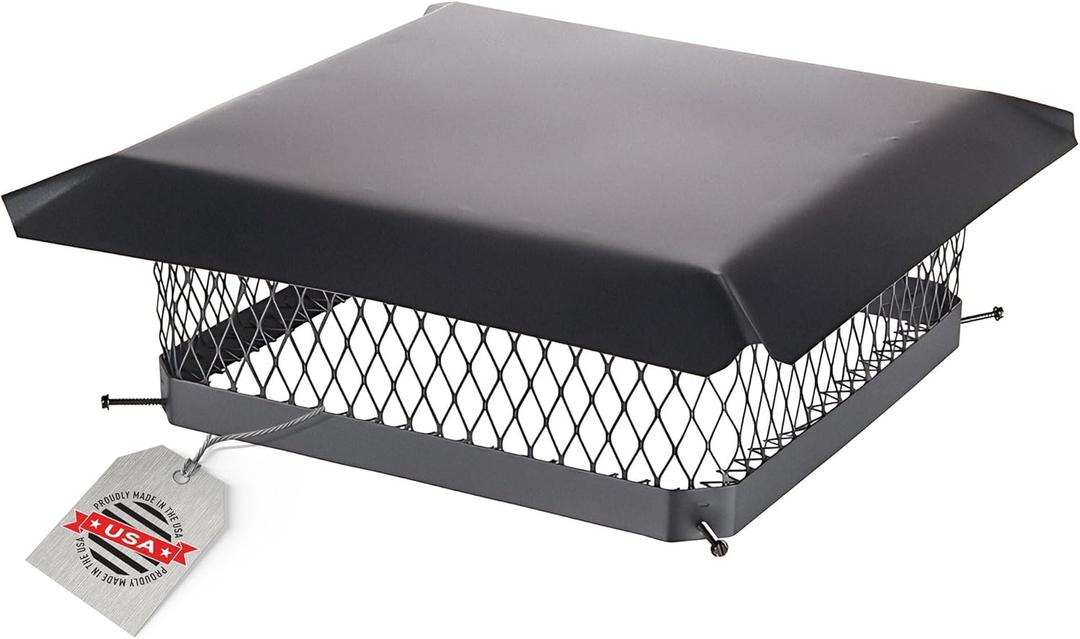 Galvanized Steel Chimney Cover - Black, Single Bolt-On Chimney Flue Cover with Hood Plate, Fits on Existing Flue Tiles (18" x 18")