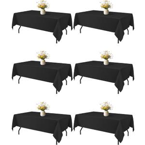 Black Rectangle Table Cloth - 6 Pack, 60"  84" Washable Fabric Tablecloth for 5FT Tables, Wrinkle-Resistant & Heat-Proof Table Cover for Weddings, Dinners & Parties