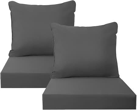 INFBLUE Deep Seat Cushions, Outdoor Cushions, Patio Furniture Cushions, Deep Seat & Back Cushion Patio Cushions for Backyard Couch Sofa Fade Resistant (22x24x4 inches 2 Sets, Black Grey)