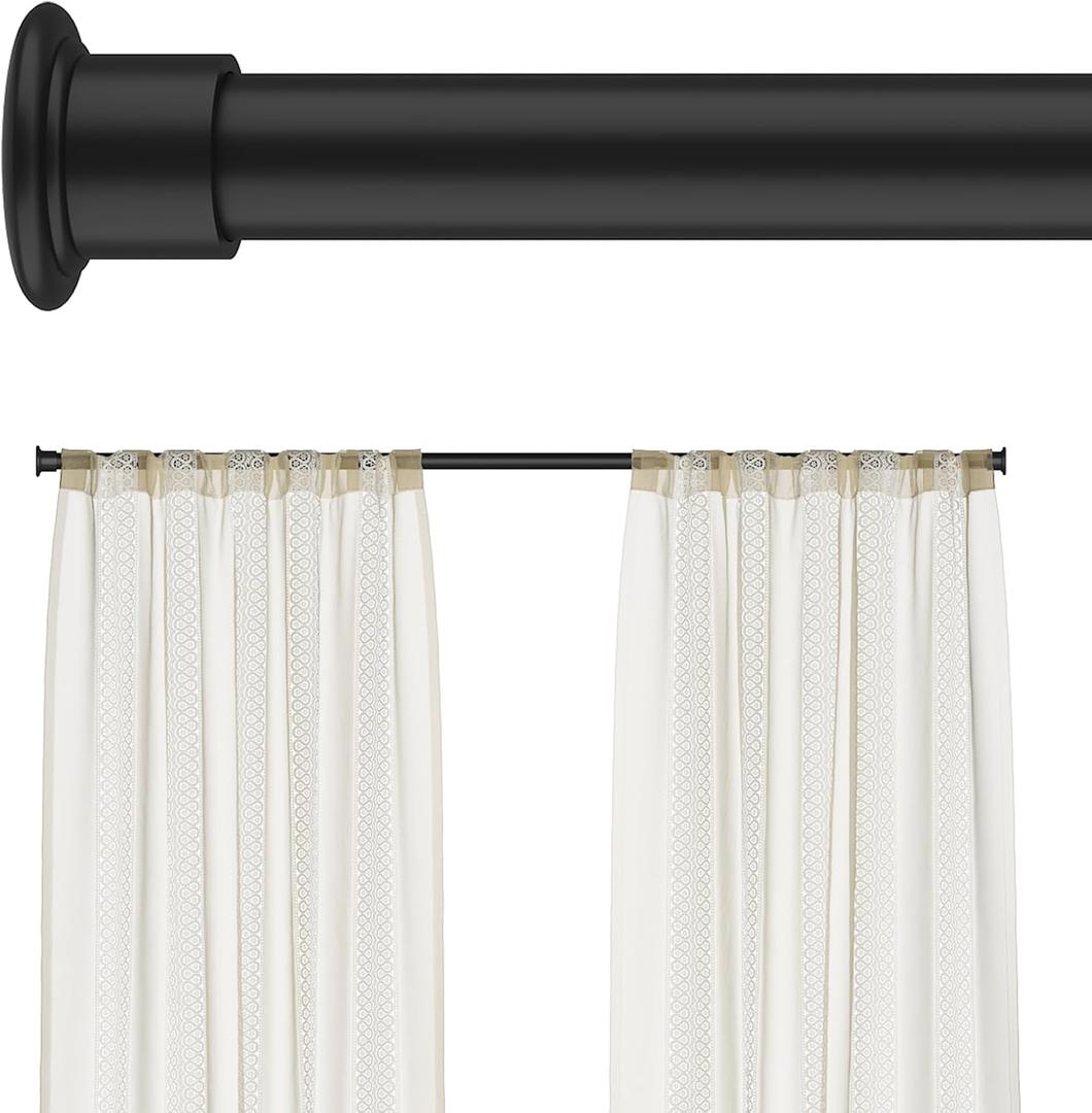 Tension Curtain Rod by EZFurni, 28 to 42 Inch, Adjustable Curtain Rods No Drilling, Heavy Duty tension Rod, Anti-Slip Spring Loaded Curtain Rods for Window, Closet, Door, Black