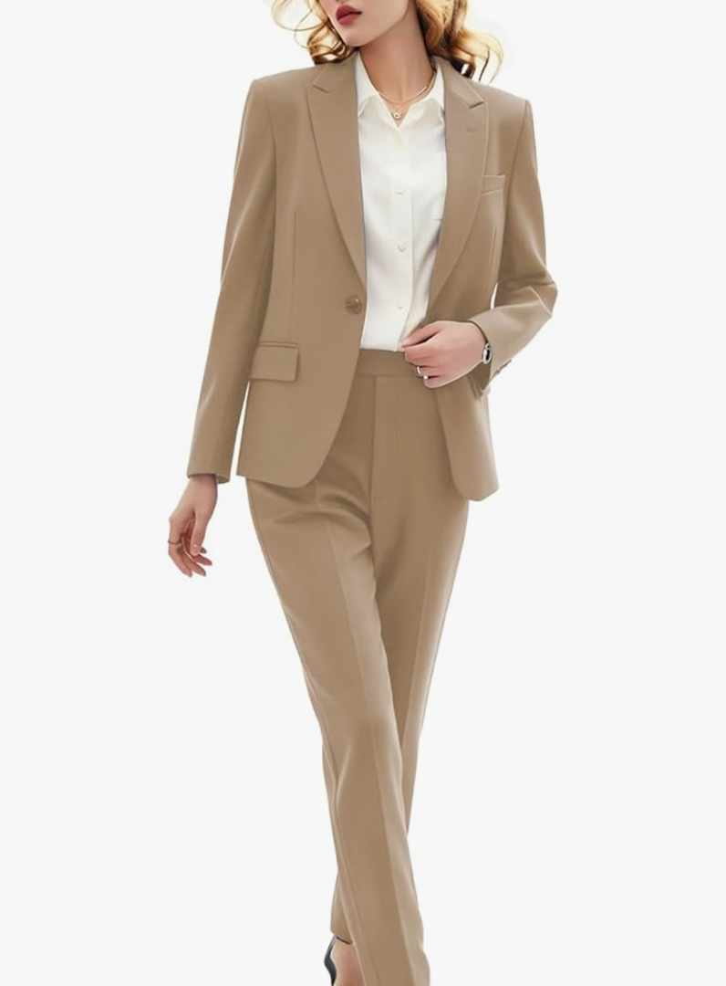 Women's Business Suit 2 Piece Plus Size Jacket Straight Leg Pants Sets Business Casual Outfits XL