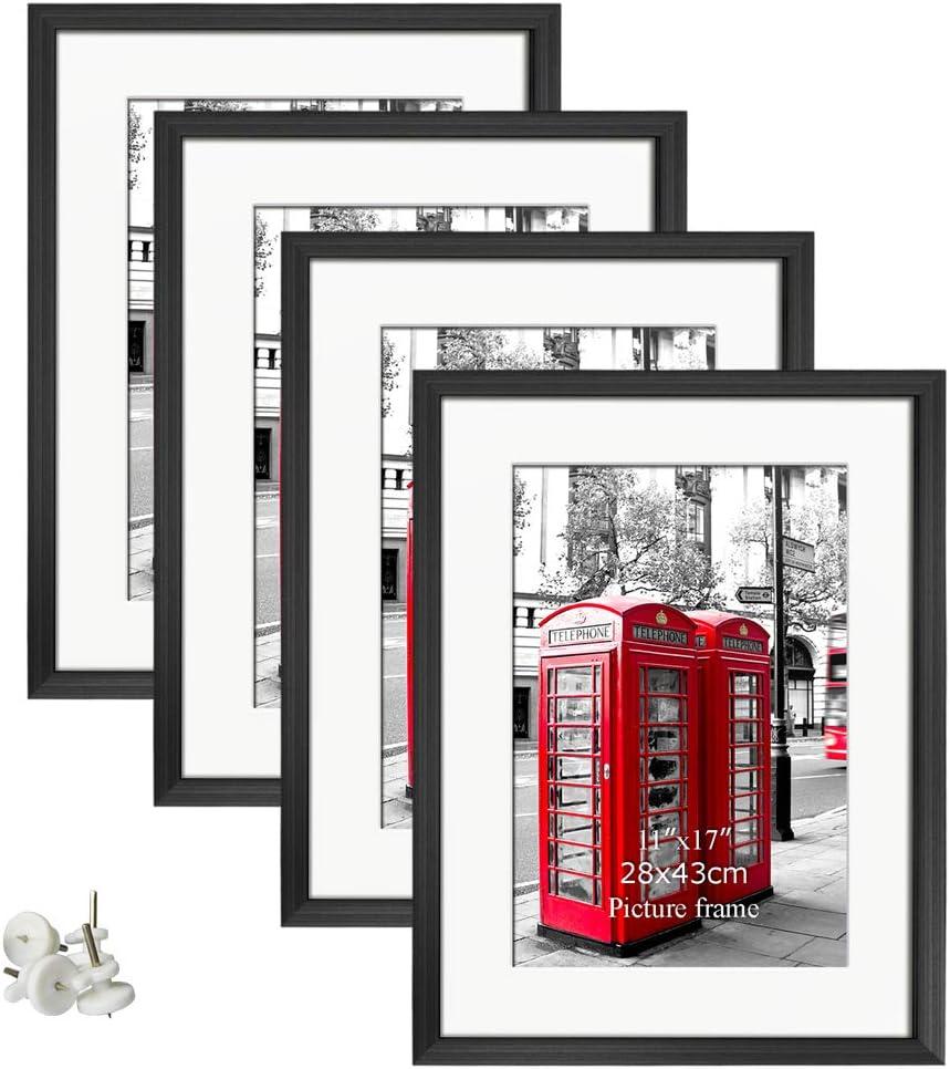 Giftgarden Black 16x20 Picture Frames, Matted to Display 11x17 Picture with Mat or 16 x 20 Artwork without Mat, Set of 4, 20x16