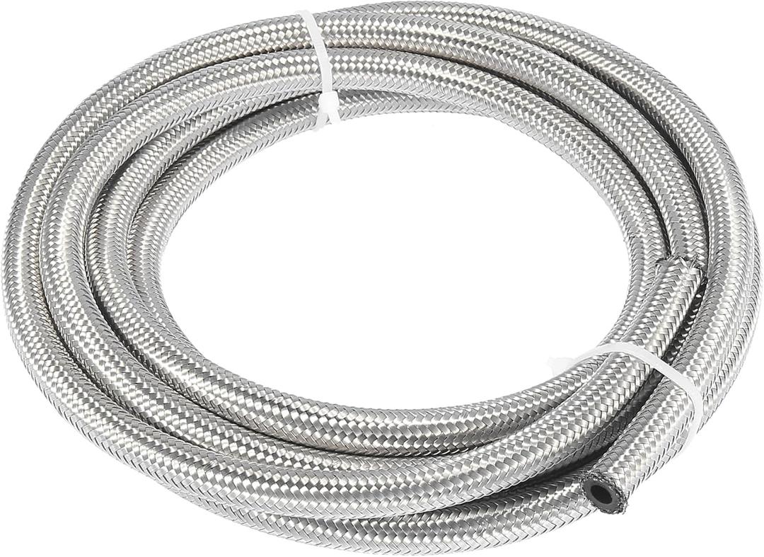 X AUTOHAUX 10 Ft 4AN Fuel Hose AN4 1/4" Universal Braided Stainless Steel CPE Oil Fuel Gas Line Hose