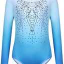 Zaclotre Kid Girls Gymnastic Leotard Long Sleeve Color Gradient Sparkly Ballet Dance One Piece Outfit.130