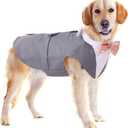 Dog Tuxedo Suit and Bandana Set,Small Medium Large Breeds Dog Wedding Attire Party,Gentle Pet Prince Costume with Detachable Bow Tie Collar,Cat Vest Shirt Dress-up Cosplay Apparel for Special Events (Grey, Medium)