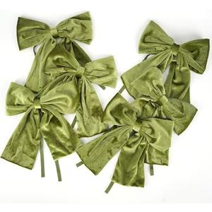 Drievana Moss Green Velvet Bows Christmas Tree Ornaments 8.5 inch Pre-Tied Olive Green Velvet Ribbon Bows for Christmas Tree, Gift Wrapping, Wreath, Garland, Crafts, Holiday Decor