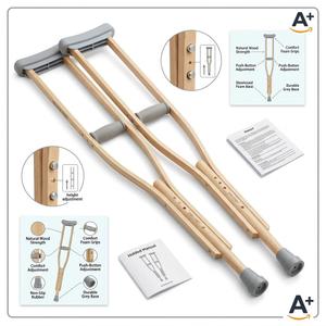 Adjustable Wooden Crutches – Lightweight Natural Wood Underarm Crutches with Comfort Foam Padding & Non-Slip Rubber Tips – Pair (Standard Adult)