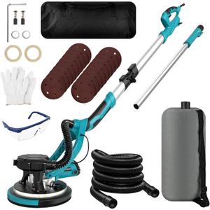Drywall Sander, 1250W 11.5-Amp Electric Drywall Sander with Vacuum, Popcorn Ceiling Removal Tool with Variable Speed 800-1800RPM, Foldable & Extendable Handle, LED Light, 18pcs Sanding Discs (Blue)
