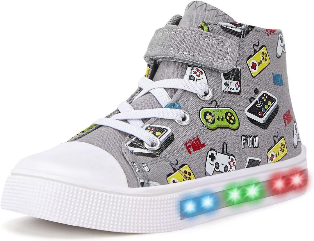 FUNCOO PLUS Boys Girls Light Up Shoes Toddler Canvas Sneakers Kids High Top Fashion Shoe Size 3