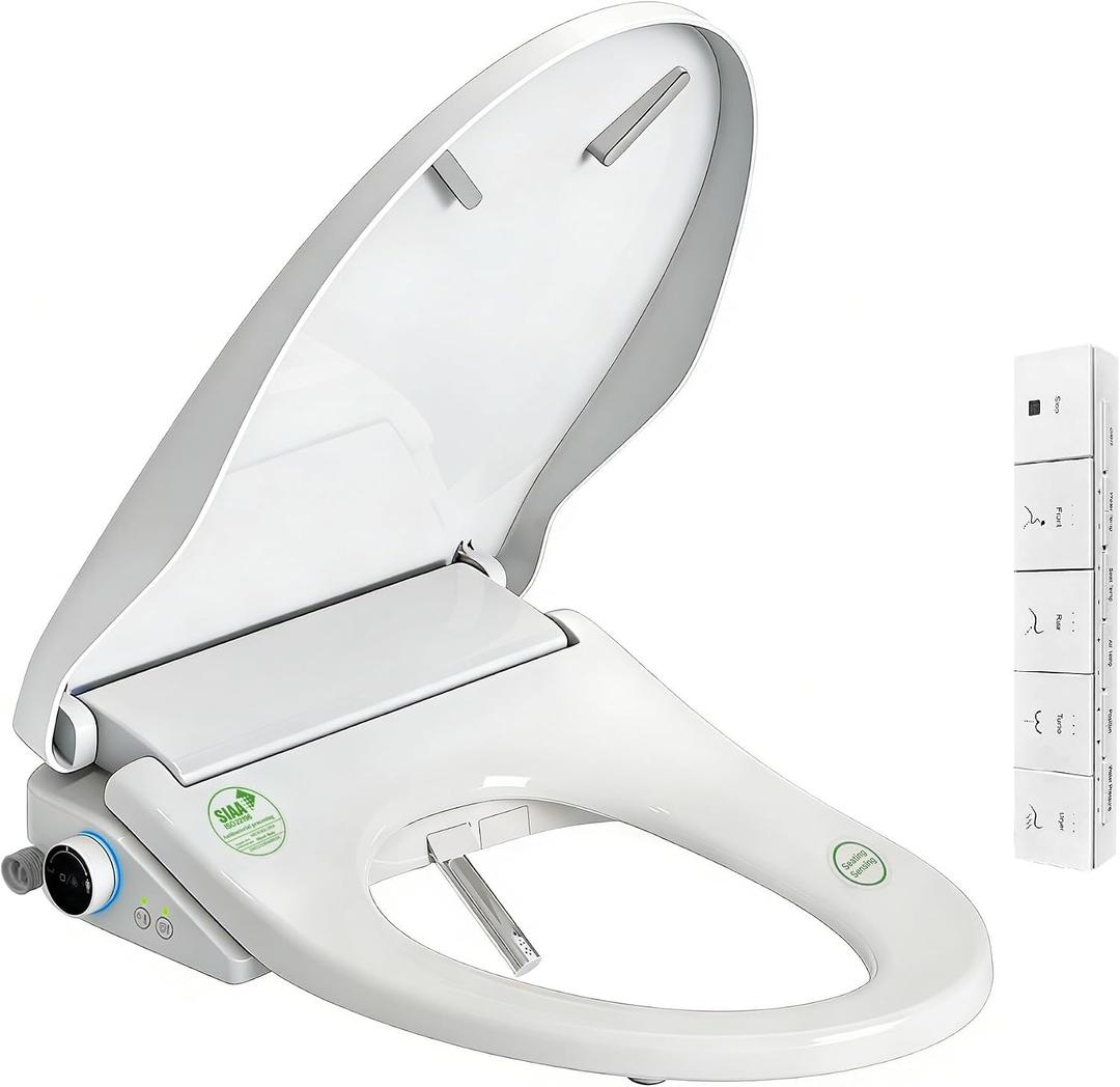 Electric Smart Bidet Toilet Seat with Remote Control, Elongated