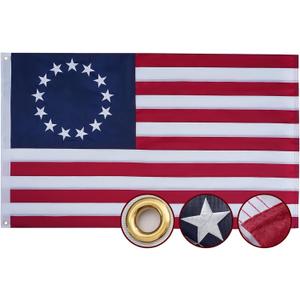 Betsy Ross Flag 5x8 Ft Embroidered 13 Star American Flags for Outside, Heavy Duty Sewn Stripes 13 Colonies Flag for 250th Anniversary 4th of July Outdoor Use
