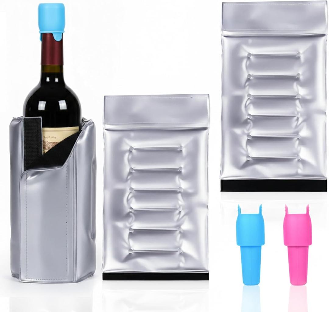 Wine Bottle Cooler Sleeve, Reusable Ice Wine Chiller for 750ml Bottles, Flexible Gel Ice Pack, Keep Wine Cold for Travel, Picnic Party
