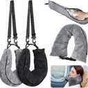 2Pcs Stuffable Travel Pillow, Velvet Travel Neck Pillow Stuffed with Clothes Storage, Fits About 6 T-Shirts Travel Essentials Multifunctional Sleeping Rest Cushion, No Filler (Black and Gray)