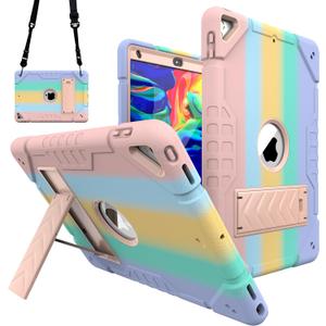 iPad Case 9th Generation, 7/8th Generation Case iPad 10.2 Inch with Kickstand 2 Angles Built-in Stand for Kids Shockproof,Heavy Duty Rugged Protective (Gradient+Gold)