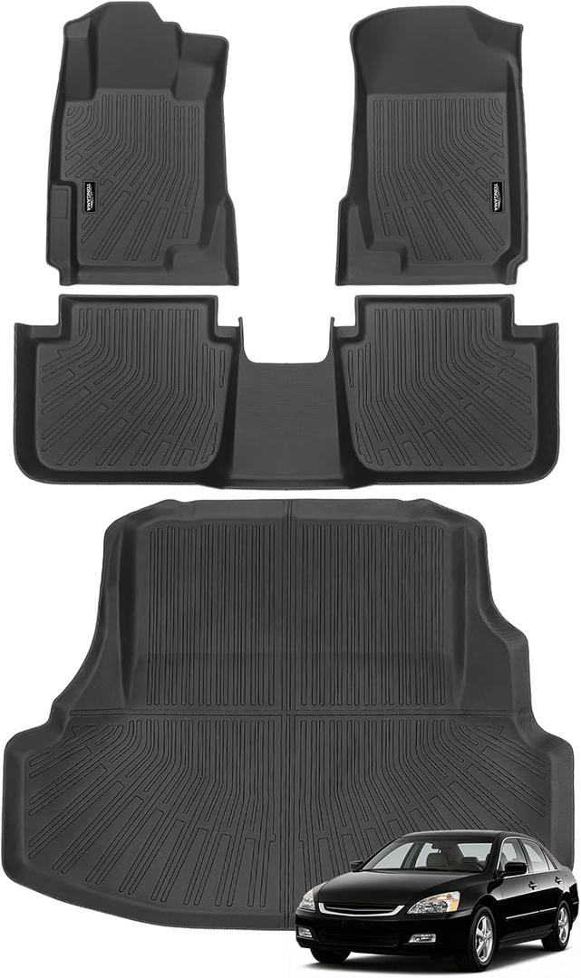 Tongama-Floor Mats for 2003-2007 Honda Accord Sedan(Not for Coupe), All Weather TPE Floor Liners and Trunk Mat Protectors for Honda Accord Waterproof Interior Accessories
