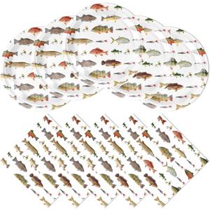 40Pcs Fishing Birthday Party Decorations Gone Fishing Birthday Plates and Napkins Fishing Party Supplies Tableware Set for Fisherman Fishing Decor Party Serves 20