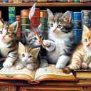 300 Piece Puzzle for Adults, Cats Library Jigsaw Puzzle, Funny Kitten Bookshelf Puzzles, Animal Pet Lover Challenging Puzzles for Friends Family Activity Game Nights Gifts, 20.5x15 in