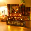 Vintage Easter Decorations Indoor - Led Bunny Retro Decor Light up Happy Easter Wooden Sign for Table Religious Home Office Indoor Decor 9  9 Inch