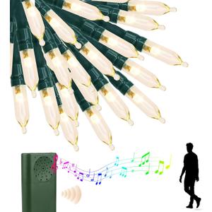 33ft 100 LED String Lights,Battery Christmas Music Light Waterproof,Motion Sensor Christmas Lights with 6 Modes for Indoor Outdoor Yard Patio Garden Xmas Tree Decor (Music Warm White)