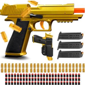 Soft Bullet Toy Gun with Ejecting Shells Safe EVA Foam Bullets Toy Pistol, Educational Toy Gun for Kids, Boys, Gifts, Outdoor Play, Role Play, Easy to Use and Fun Shooting Experience-Gold