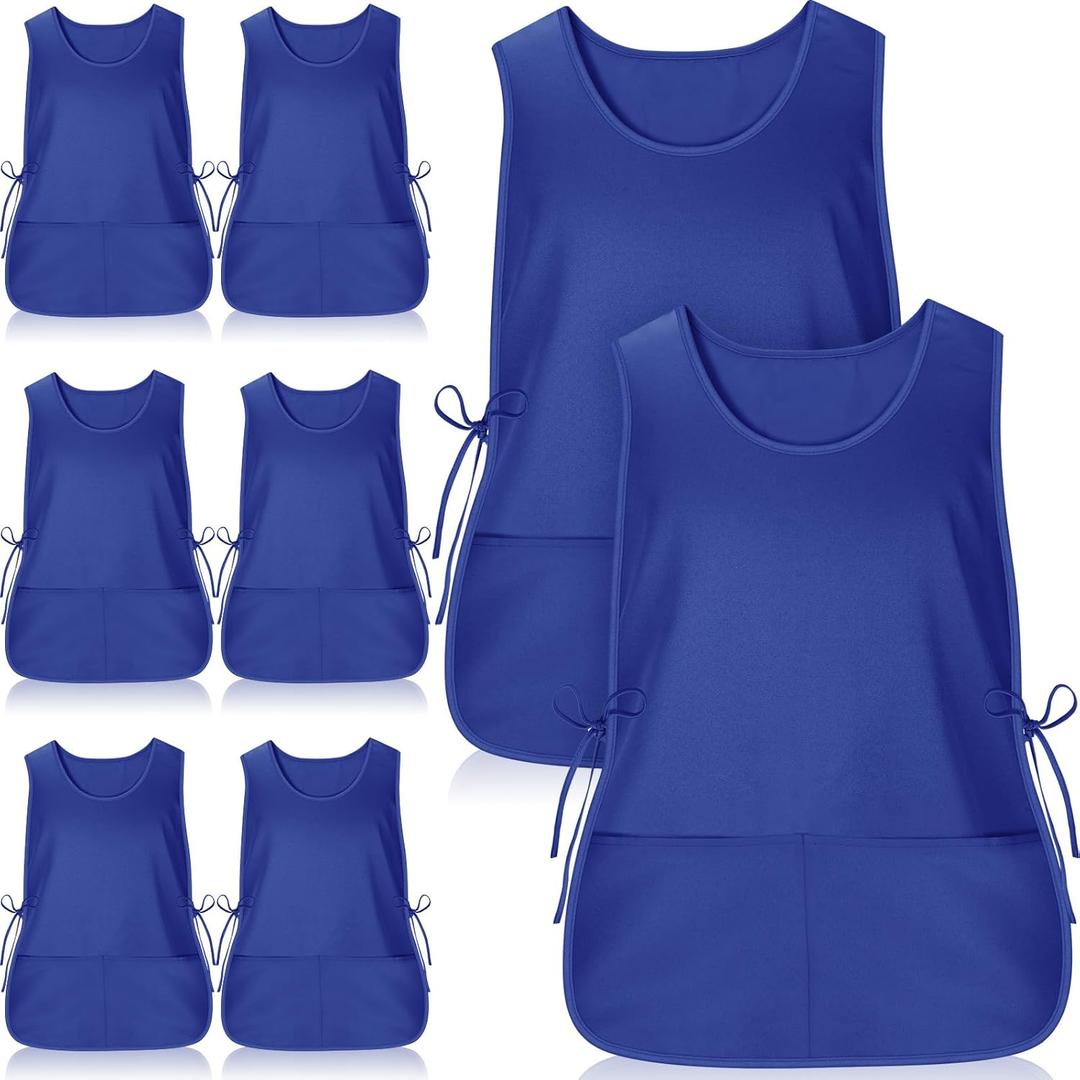 Suhine 8 Pcs Cobbler Smock Apron with 2 Deep Pockets and Side Ties Unisex Apron for work kitchen (Bright Blue)