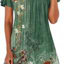 Ekouaer Nightgowns for Women Short Sleeve Sleep Shirts Pleated Night Dress V Neck Night Shirts Soft House Dress (Green, XXL)