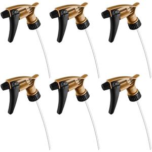 Nanoskin 6-Pack Acid Resistant Trigger Sprayer - Gold, 9 1/4" Dip Tube | High Output, Ergonomic Design, Durable Construction, Adjustable Nozzle for Mist and Stream, Ideal for Acid-Based Cleaners