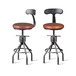 Diwhy Industrial Vintage Bar Stool, Kitchen Counter Height Adjustable Pipe Chair, Cast Iron Stool, Swivel Bar Stool with Backrest, Silver, Fully Welded Set of 2 Brown Upholstered