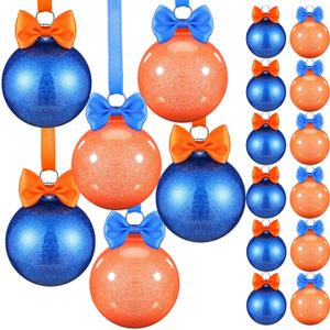 12 Pcs Blue and Orange Christmas Ornaments with Bows 2.36 Inches Glitter Christmas Tree Decorations Hanging Decorative Ball Ornaments for Xmas Tree Holiday Party Decor